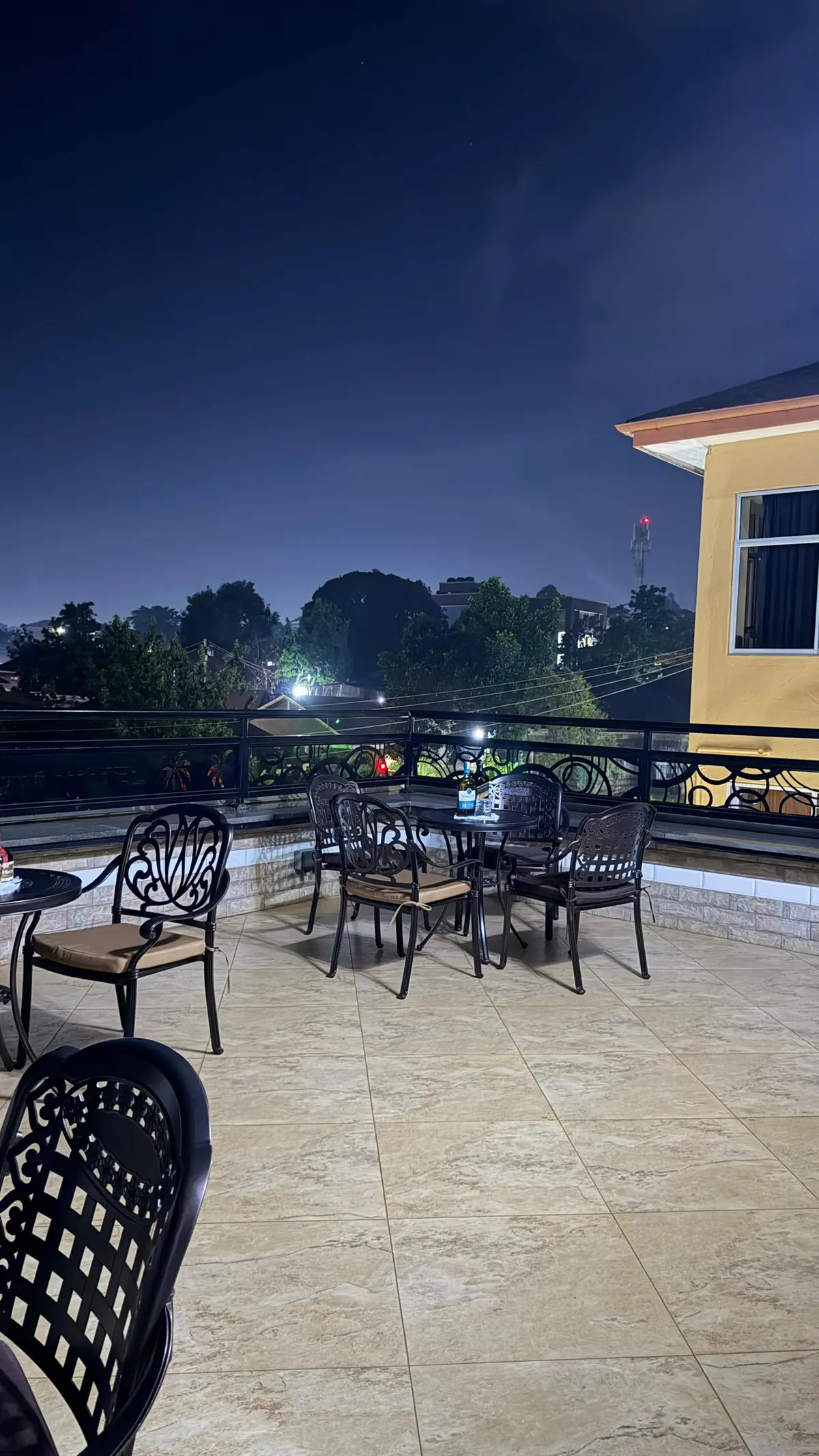 The rooftop terrace overlooking Kampala